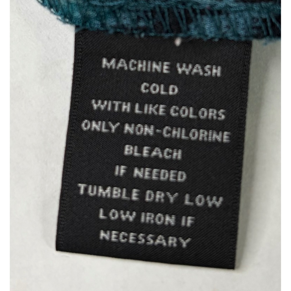 Olivia Investments Teal Black Abstract Print Roll Tab Button Down Blouse Large - Picture 8 of 11